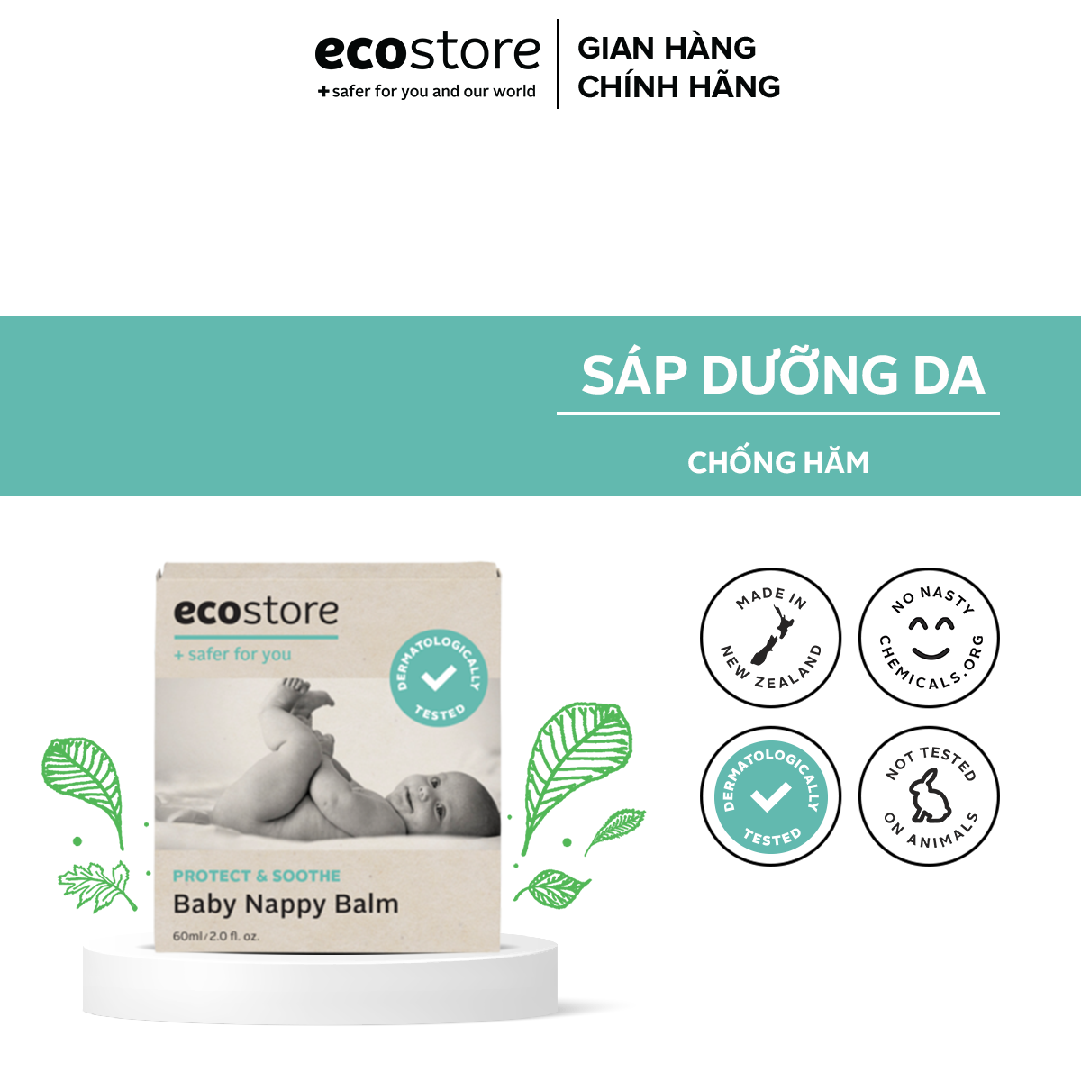 Sáp dưỡng da chống hăm gốc thực vật ECOSTORE 60g dịu nhẹ cho bé (Dùng được cho bé từ 0 tháng tuổi) EXP..T02.2024