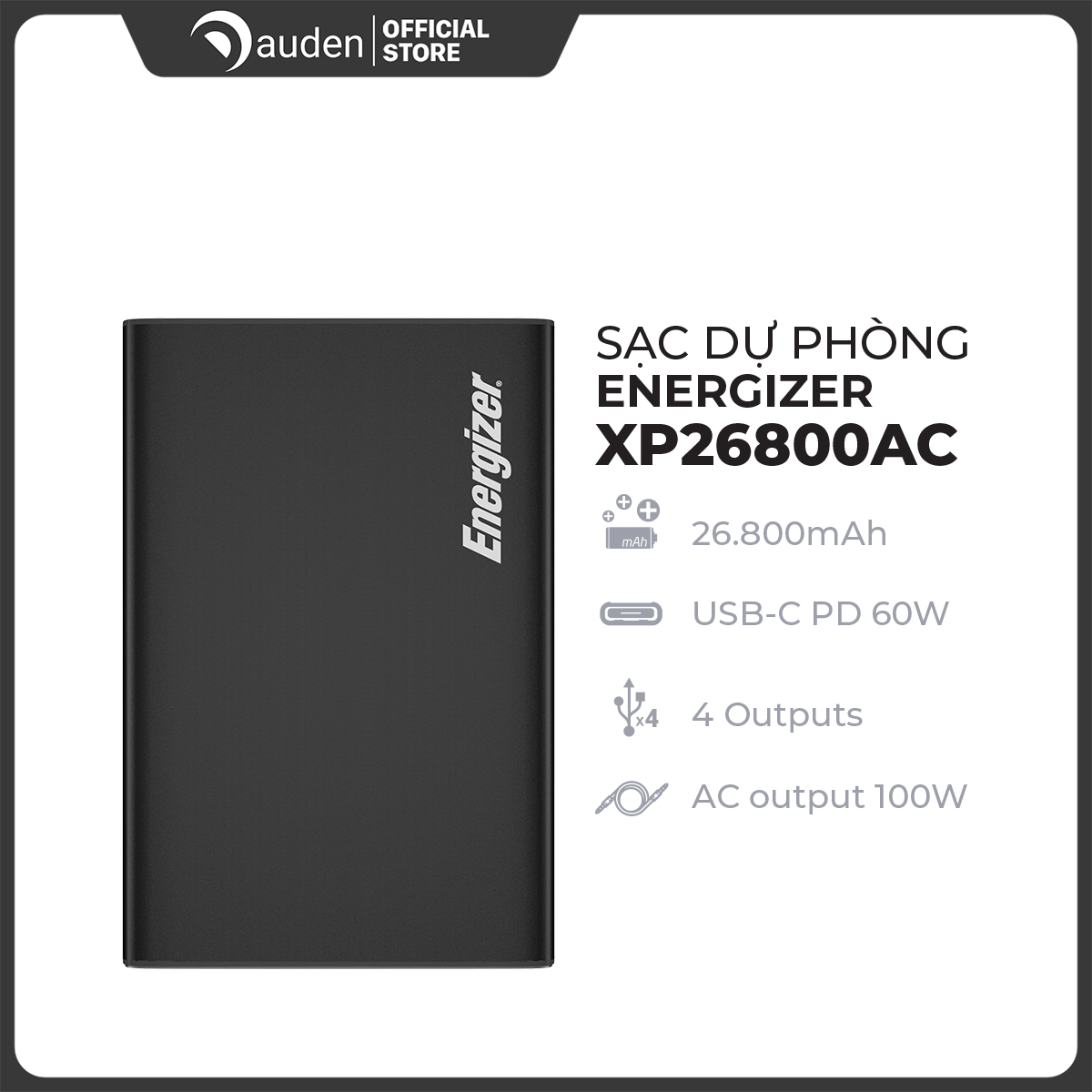 Sạc dự phòng Energizer XP26800AC  26,800mAh /3.6V Li -Ion  - Dâu Đen Store