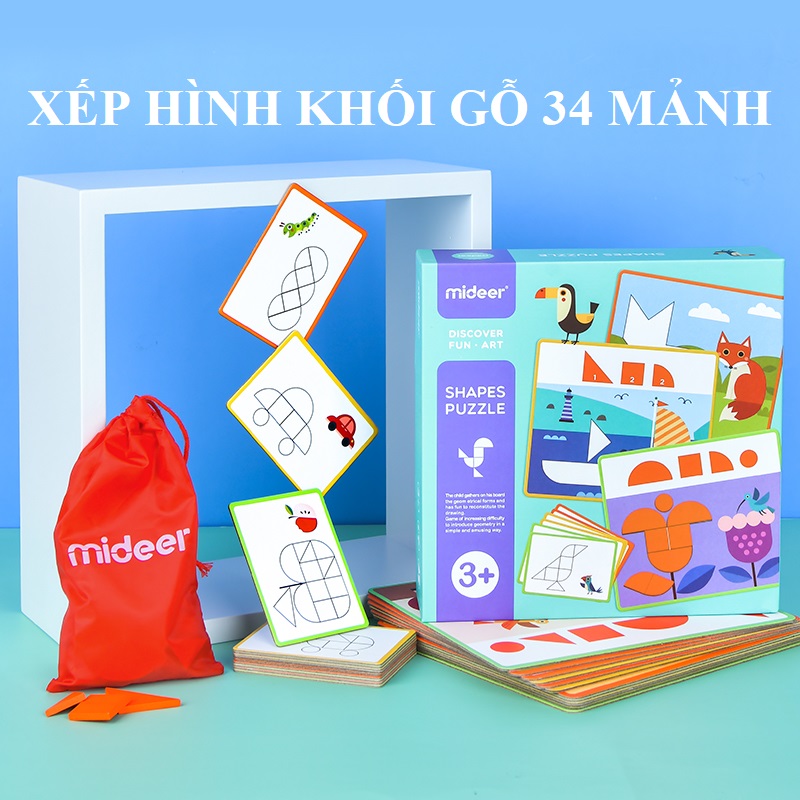 [HCM]Mẫu xếp hình gỗ Mideer Shapes Puzzle cho bé từ 2 tuổi MD1097