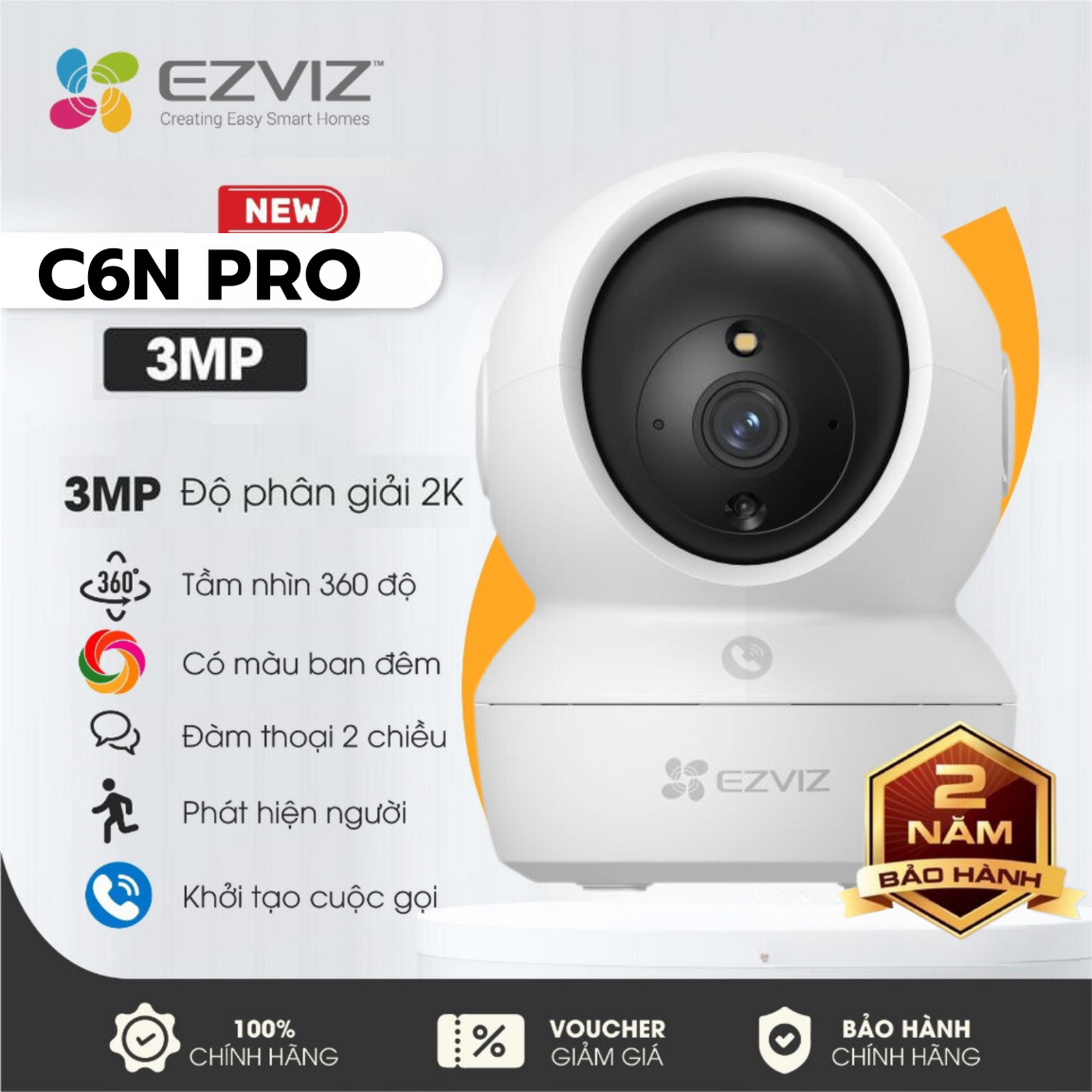 Camera ip wifi EZVIZ CS H6C ( C6N ) PRO (2K 3MP/ Quay quét) xoay 360 - Hàng chính hãng, đàm thoại 2 chiều