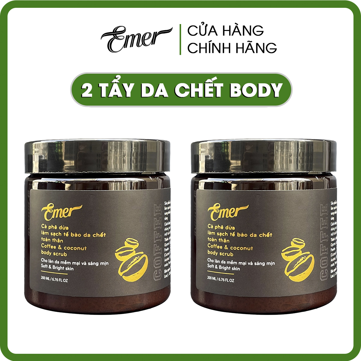 Bộ 2 hộp tẩy tế bào chết body cà phê dừa EMER Garin làm sạch da chết toàn thân cho làn da sáng mịn và đều màu hơn