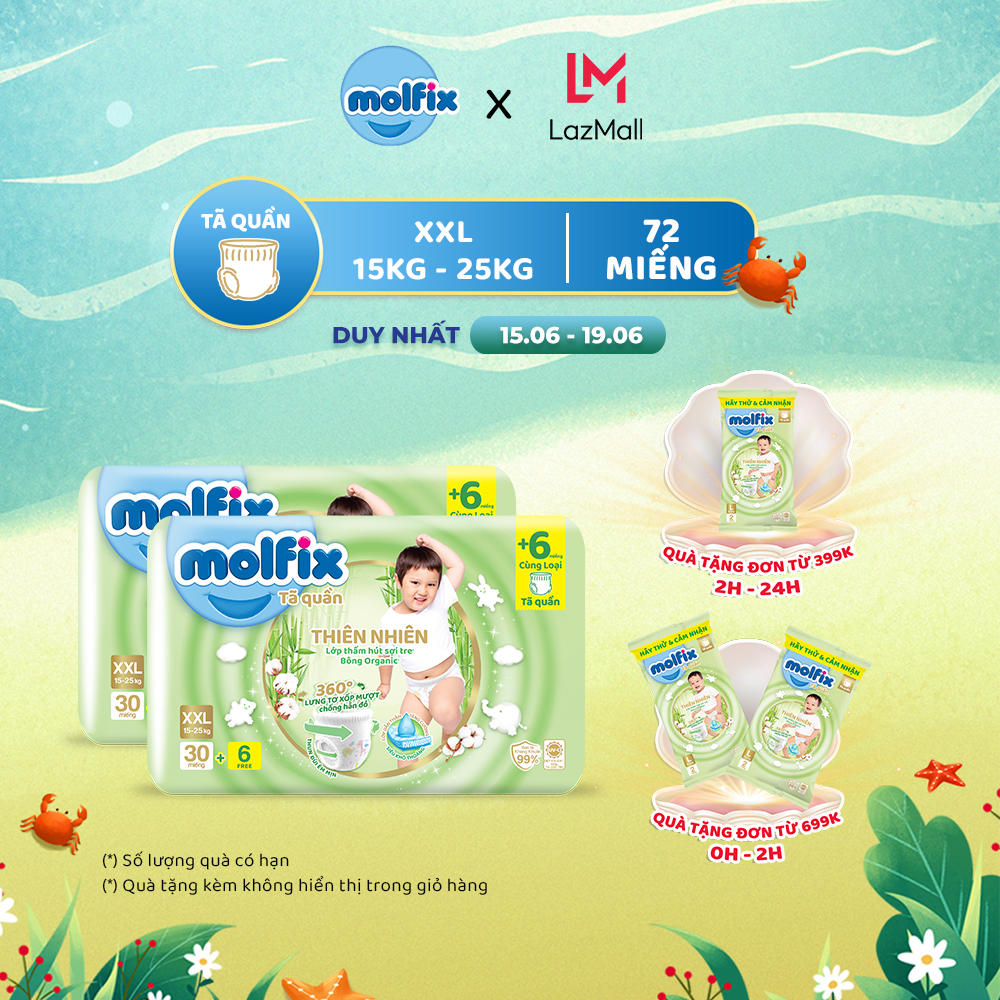 Combo 2 tã/bỉm quần moflix thiên nhiên jumbo xxl - 2 gói 72 miếng