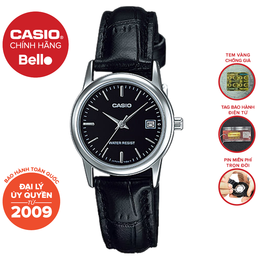 Đồng hồ Nữ dây da Casio LTP-V002L bảo hành chính hãng 1 năm - Pin trọn đời