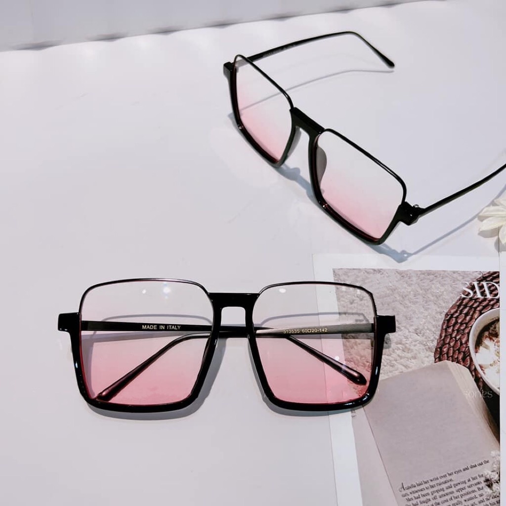 Mắt Kính Râm Nữ Gọng Kính Mắt Thời Trang Mặt Vuông Thiết Kế Màu Hồng Trendy
