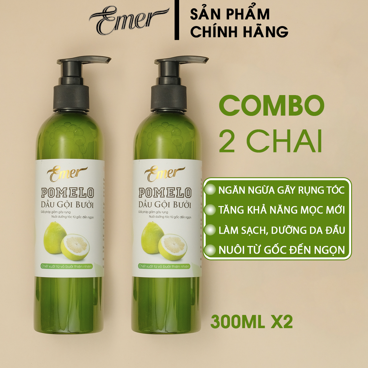 [BỘ 2 CHAI] Dầu Gội Bưởi POMELO giảm rụng tóc, kích thích mọc tóc mới, nuôi dưỡng tóc từ gốc đến ngọn (300ml X 2 CHAI)