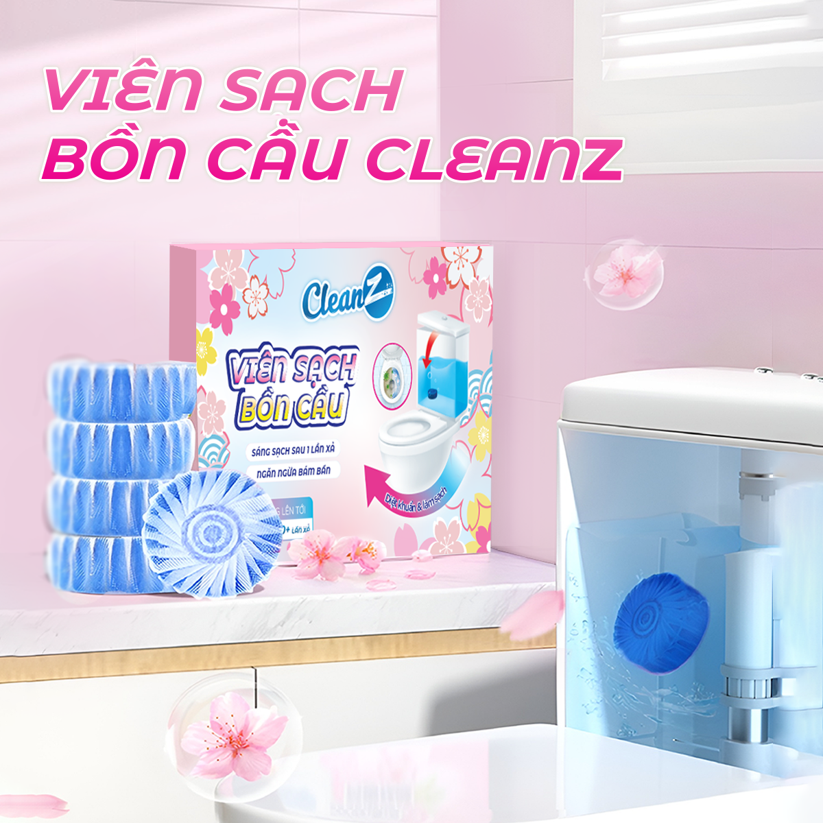 Viên thả bồn cầu CleanZ viên sạch bồn cầu khử mùi chai tẩy bồn cầu thế hệ mới tẩy sạch mảng bám, diệt vi khuẩn toilet