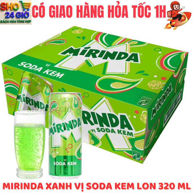 [ CHỈ GIAO CHO ĐƠN HỎA TỐC Ở HCM ] MIRINDA  KEM Nước Ngọt Có Ga Thùng 24 Lon 320 Ml