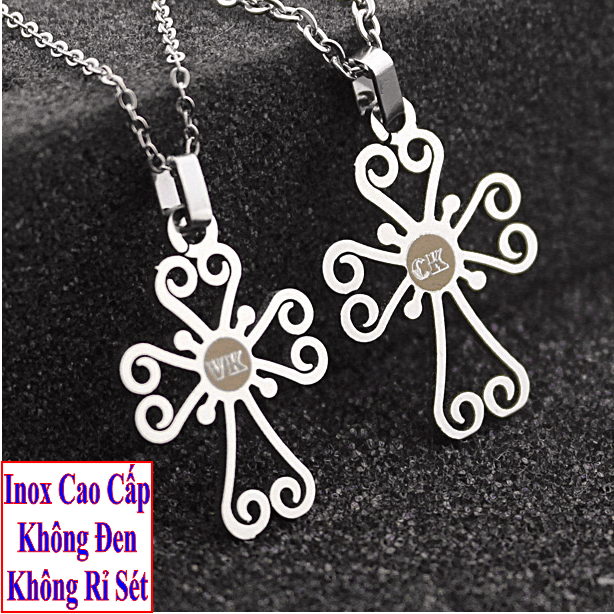 Dây chuyền cặp đôi inox Đẹp Mà Rẻ hình thánh giá khắc chữ VK / CK màu trắng  Giá bán như trên là 1 cặp như hình - Cam kết 1 đổi 1 nếu hoen , gỉ sét