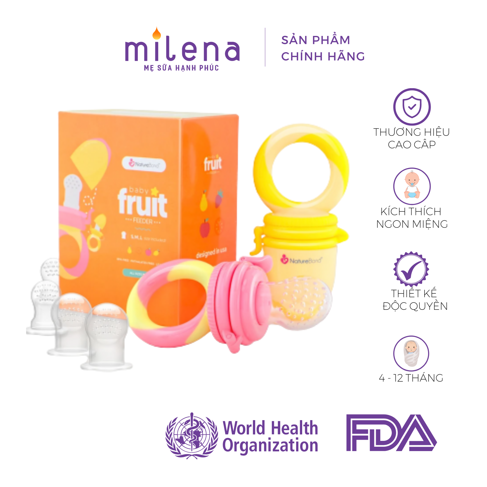 Túi nhai ăn dặm chống hóc cho bé kích thích ngon miệng NatureBond độc quyền chính hãng FDA Hoa Kỳ gồm 6 Núm (3 Sizes)