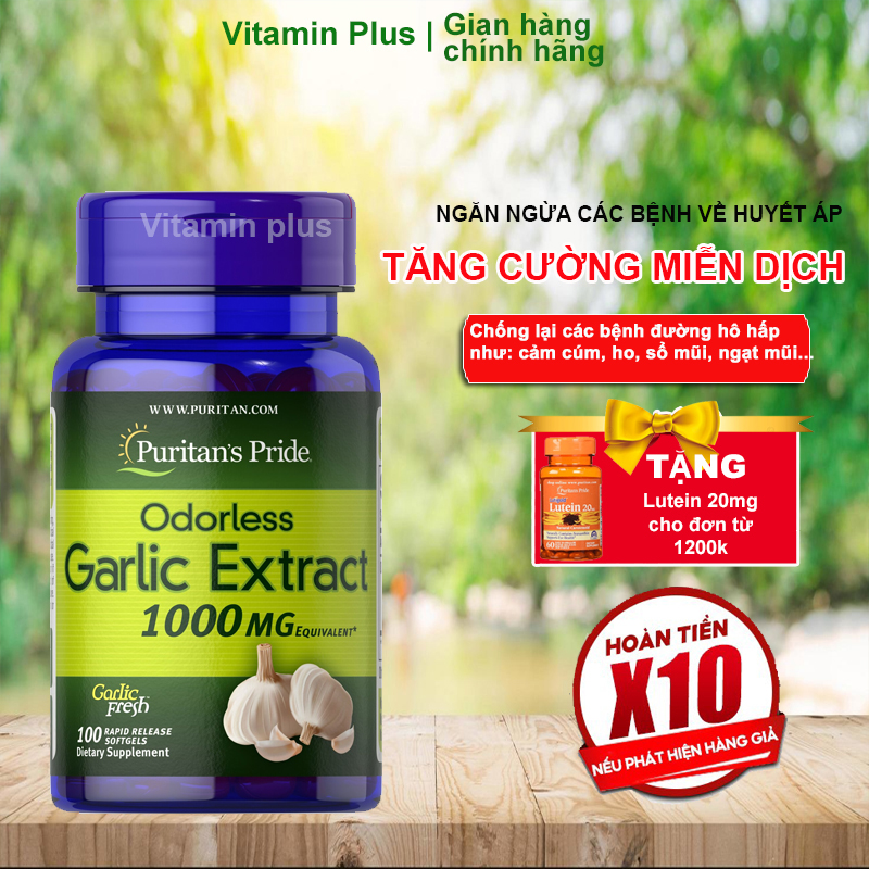 Dầu tỏi không mùi nồng như tinh dầu tỏi đen ,dầu tỏi diep chi tăng cường miễn dịch, giảm cholesterol Puritan's Pride Odorless Garlic dễ uống cho mọi lứa tuổi 1000mg lọ 100v