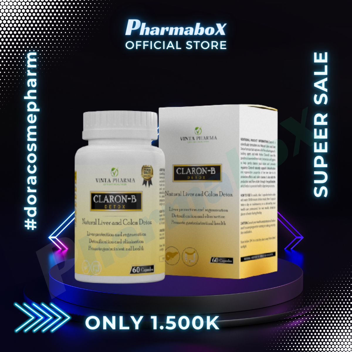 [HCM]Thực phẩm bảo vệ sức khỏe hỗ trợ giải độc gan ruột CLARON-B (Detox) - Hộp 60 viên nang cứng