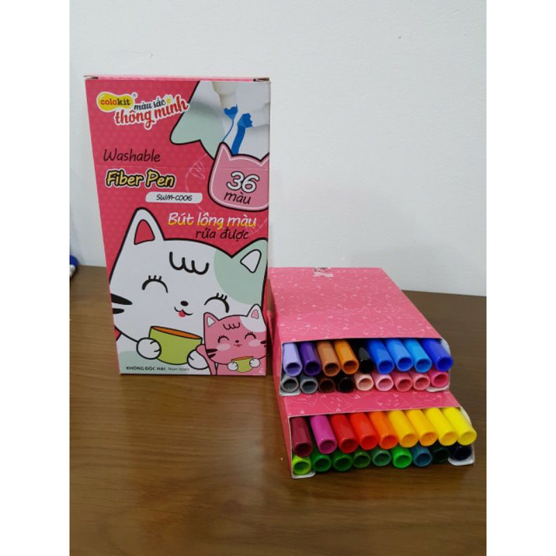 Fiber Pen washable COLOKIT 36 màu - Bút lông màu Thiên Long rửa được