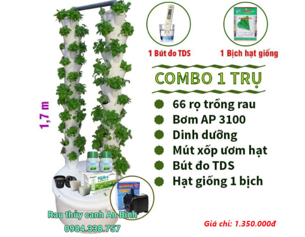 Trụ trồng rau thủy canh đầy đủ phụ kiện