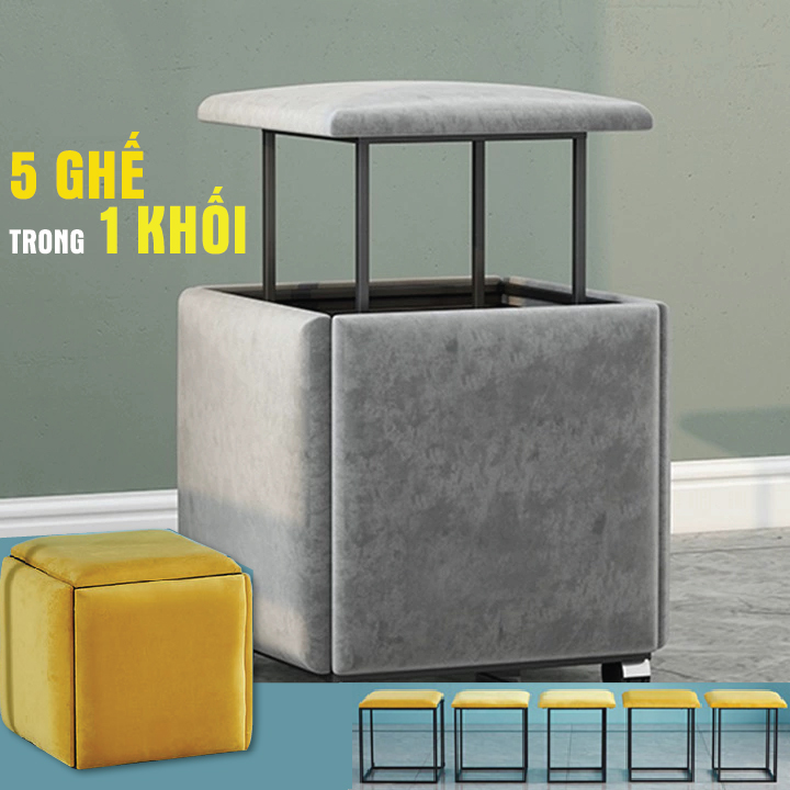 Đôn ghế khối 5 trong 1, ghế khối rubik, ghế đẩu - trang điểm - quán cafe, ghế đôn đẹp