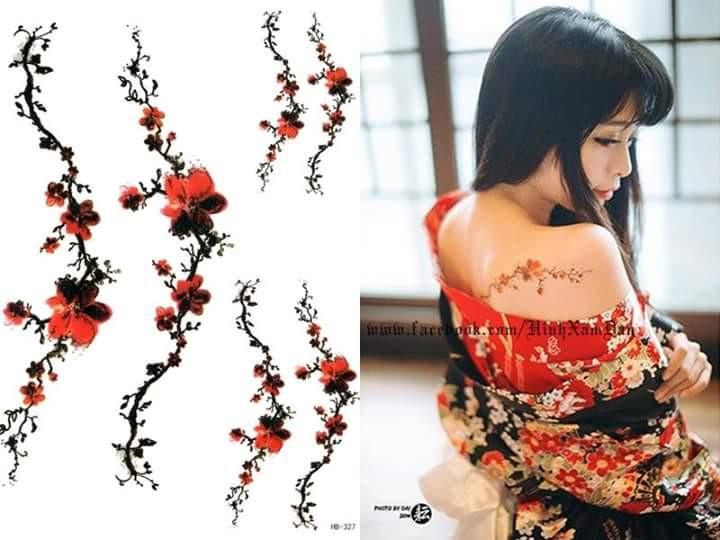 HÌNH XĂM DÁN NỮ HOA ĐÀO KÍCH THƯỚC 15 X 21 CM
