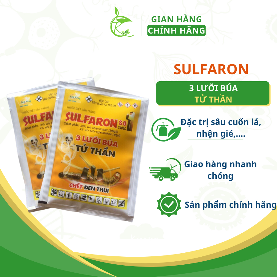 Sulfaron 3 lưỡi búa 340ec - xử lý sâu cuốn lá, nhện gié, sâu đục thân, sâu đục bẹ, nhện đỏ, sâu ăn lá, sâu xanh