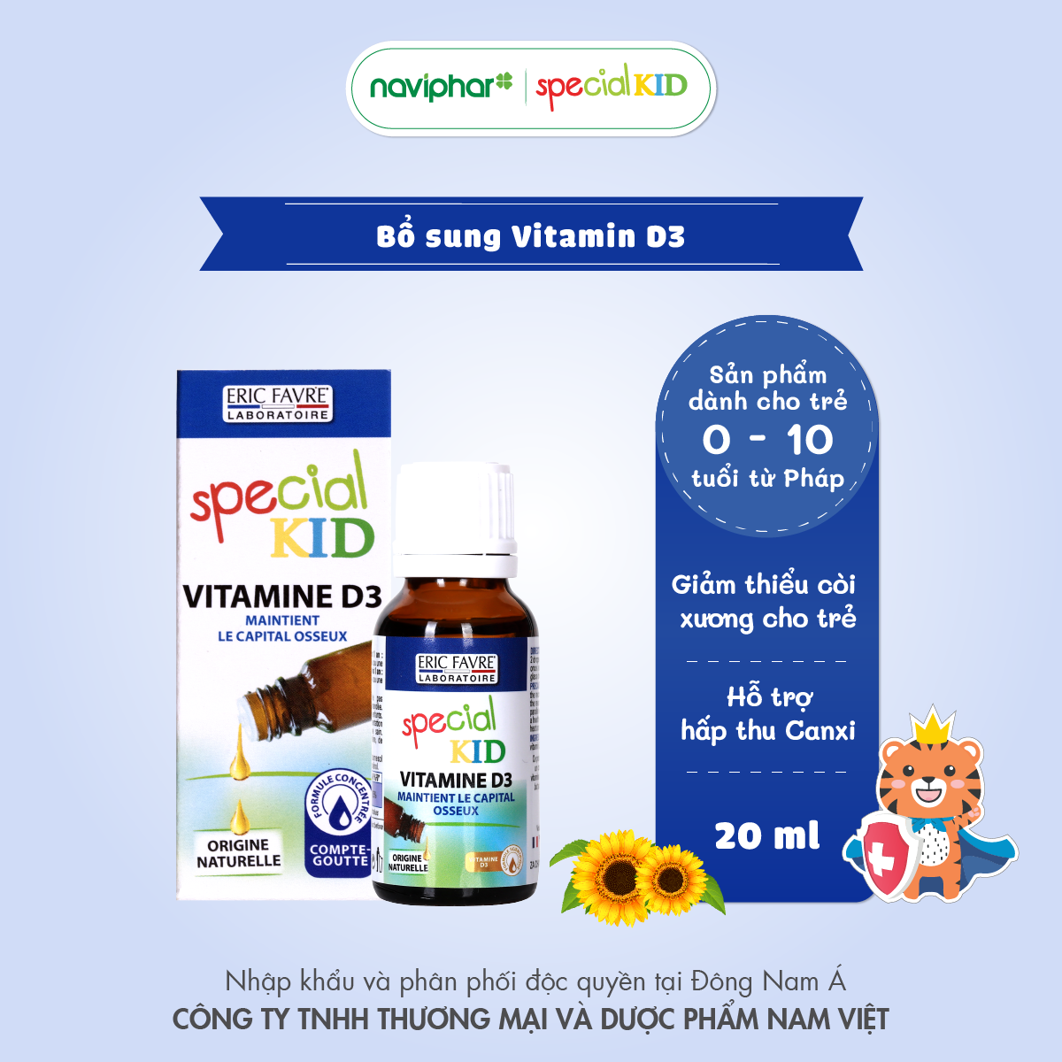 Tinh dầu bổ sung Vitamin D3 dạng Nhỏ giọt, giảm còi xương, vàng da - TPBVSK Special Kid Vitamine D3 - 20ml [Nhập khẩu Pháp]