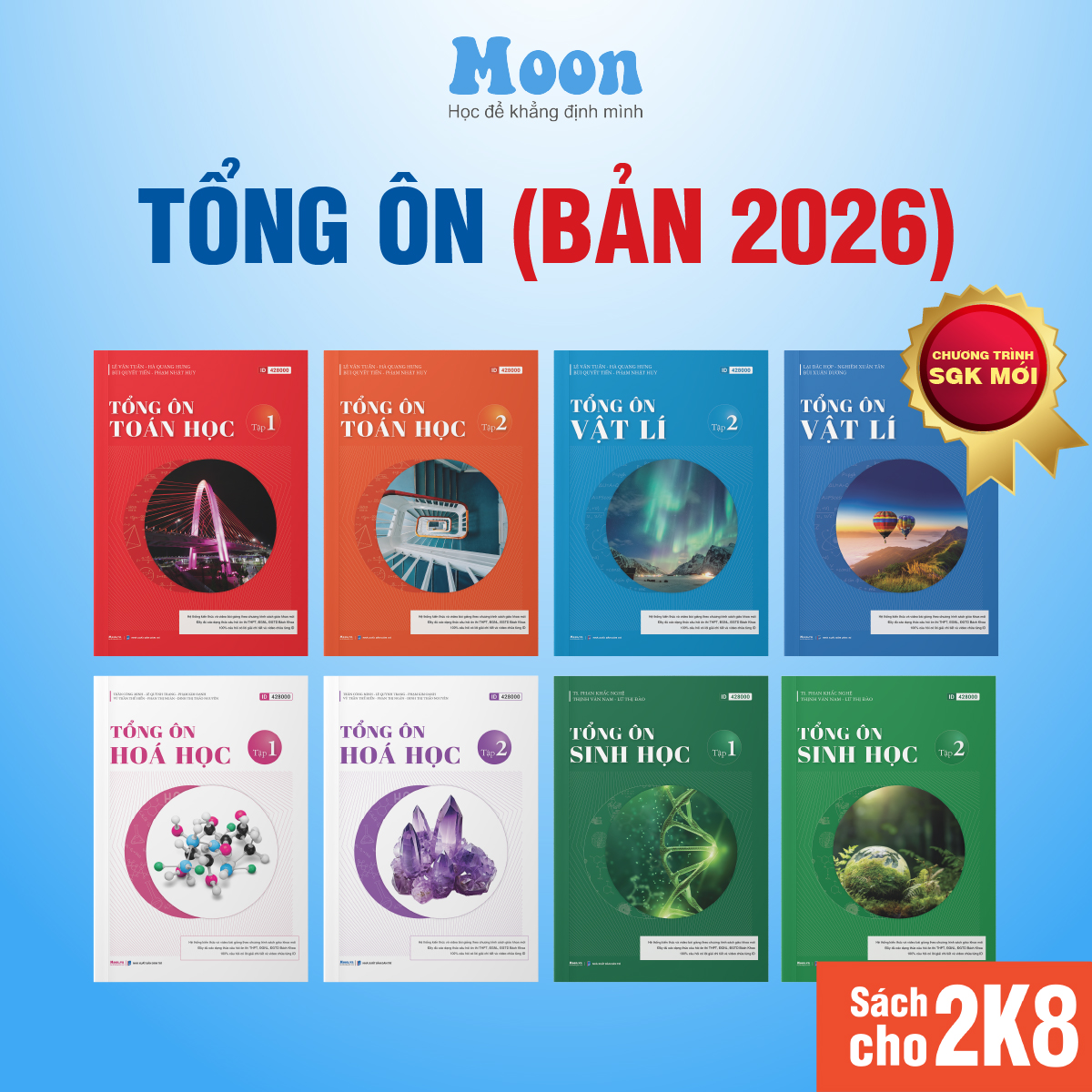  Sách lớp 12 chương trình mới: tổng ôn Toán Lý Hoá Sinh Văn Sử Địa ôn thi thpt quốc gia đgnl Moonbook 