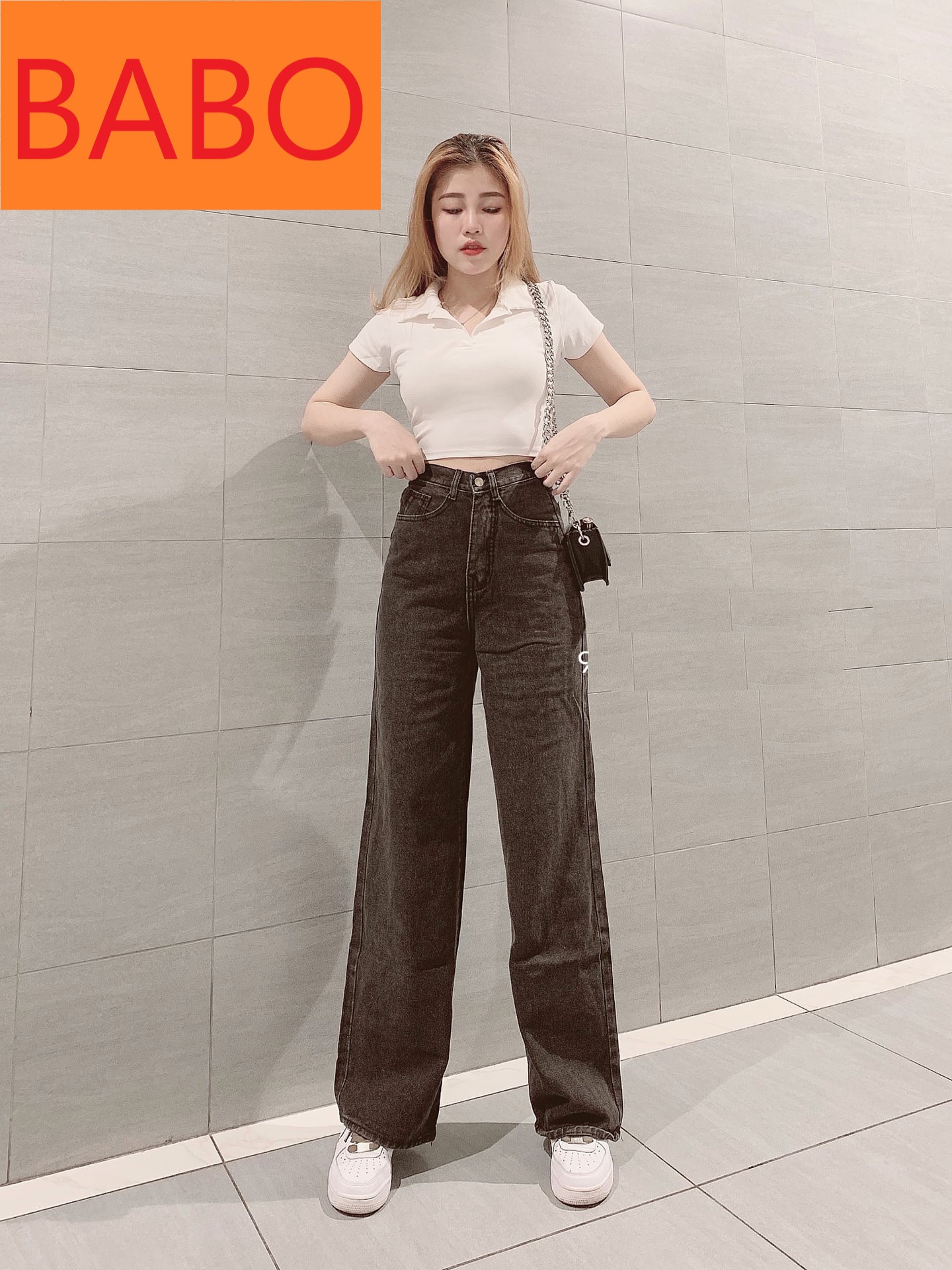 Quần jean ống rộng nữ lưng cao màu xám đậm lai cuốn form dài rộng siêu mát mẻ babo đỉnh cao hot hit