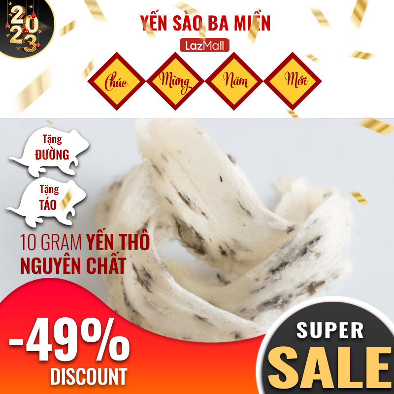 Yến Tinh Chế 10g -tặng kèm đường và táo -YẾN SÀO BA MIỀN- Tăng cường hệ miễn dịch, Cải thiện tiêu hóa và thèm ăn, Tăng cường phát triển trí não cho bé,Cung cấp năng lượng & Khôi phục vẻ rạng