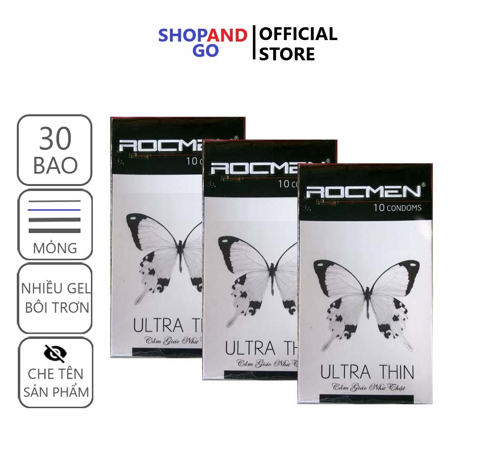 FREESHIP COMBO 3 hộp bao cao su ROCMEN Ultra thin Siêu mỏng- Cảm giác như thật (30 cái)