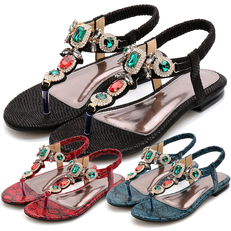 35-42 Xăng Đan Đế Bằng Đá Quý 35-45 Giày Mềm Thoải Mái Trang Trí Lớn Nghi Lễ Tuyệt Đẹp Giày Nữ Phổ Biến Giảm giá Giày nữ Giày dép