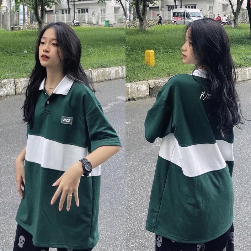 Áo thun tay lỡ phối màu unisex Áo polo nam nữ wzs hot hit