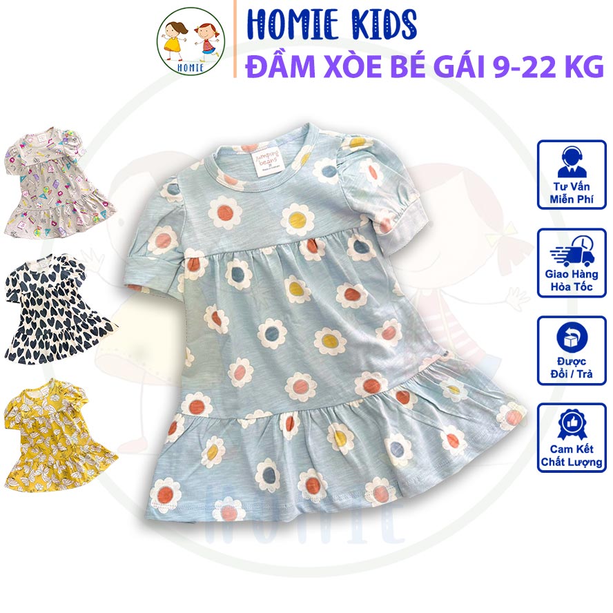 Đầm xòe cho bé gái 922 kg set váy đầm cotton xòe bé gái mặc mát hình in họa tiết lá cây bánh kẹo đẹp dễ thương Homie Kids