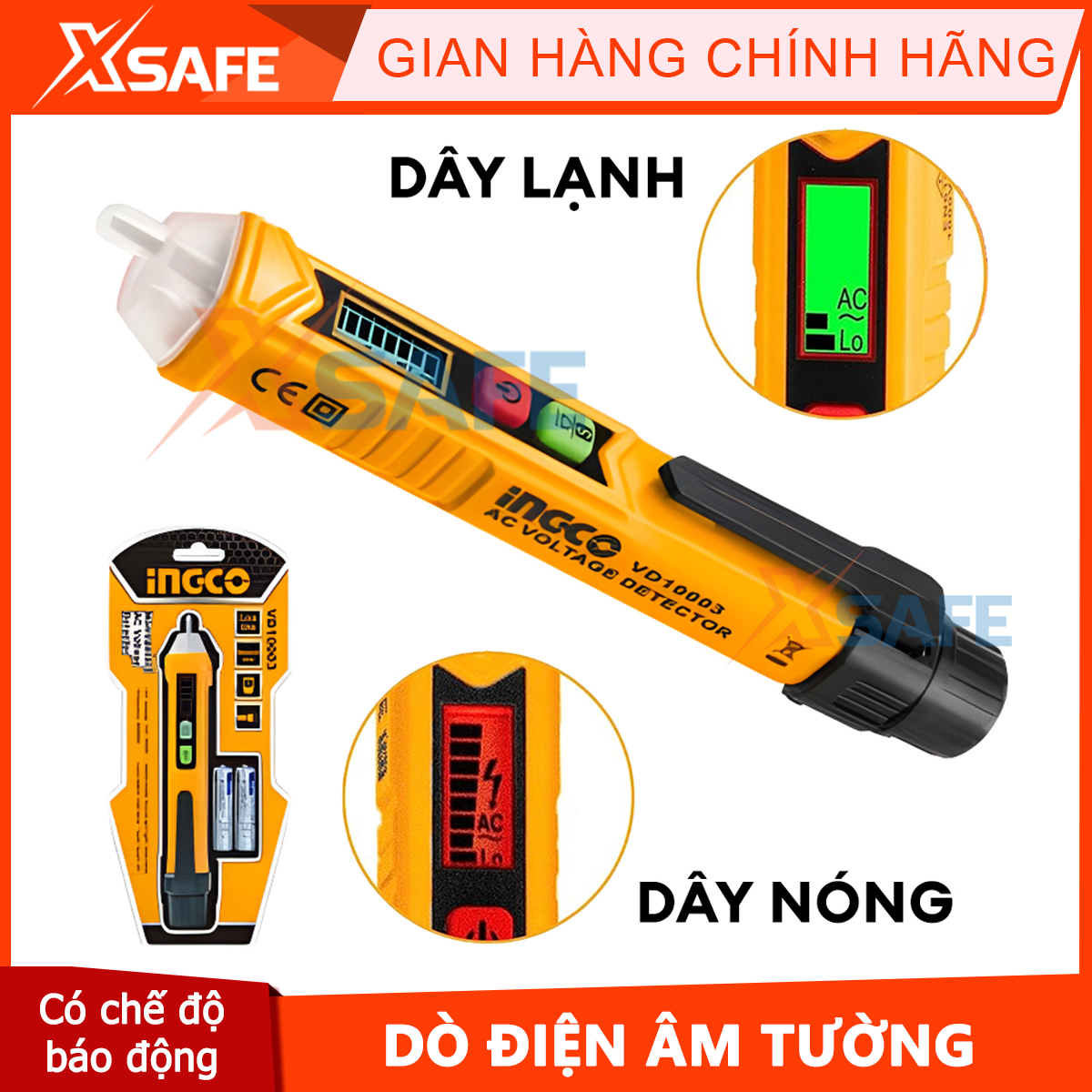  Bút thử điện AC INGCO TOTAL đầu dò điện áp cảm ứng tự động phân biệt dây nguội và dây nóng điện áp AC 12-1000V VD10003 
