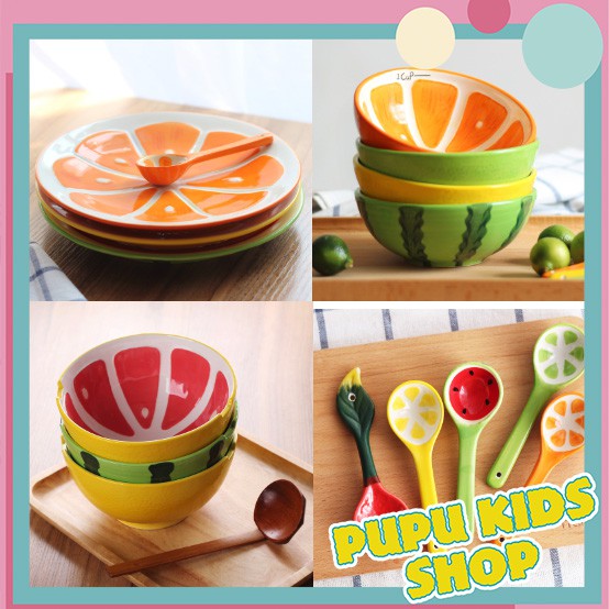 Set bát sứ kèm muỗng sứ ăn dặm cho bé pupu kids shop
