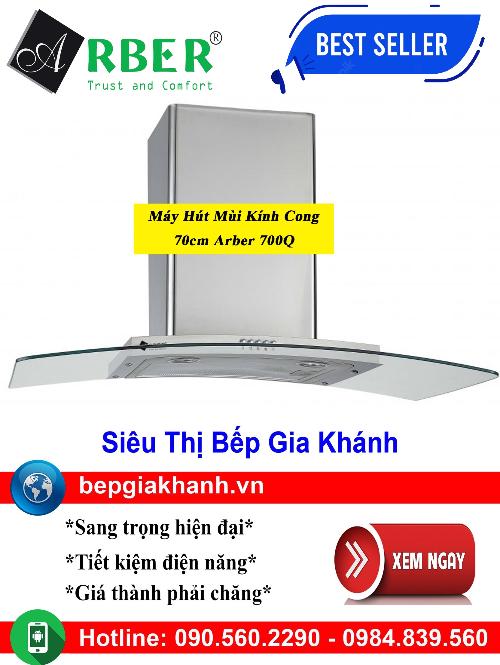 [HCM]Máy hút mùi kính cong 70cm Arber AB 700Q, máy hút mùi nhà bếp, máy hút mùi bếp, máy hút mùi kính cong, máy hút mùi canzy, máy hút mùi mini, máy hút mùi âm trần, máy hút mùi electrolux, may hut mui