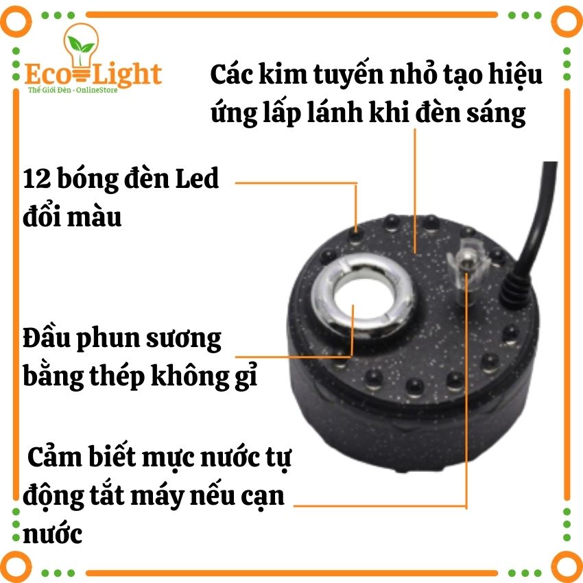 [Quà đặc biệt] Máy tạo khói phun sương mini có đèn Led đổi màu trang trí bể cá, hòn non bộ, thác nước phong thủy, tiểu cảnh Ecolight HQ401