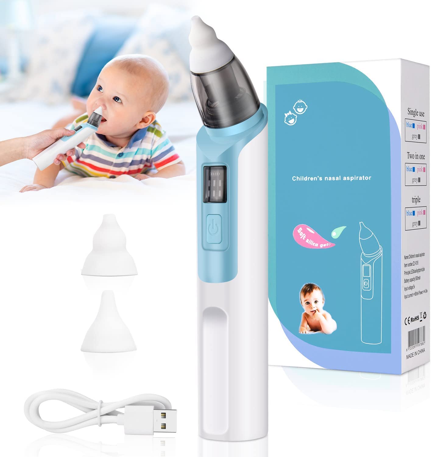 Rechargeable Baby Nasal Aspirator Baby Nose Sucker Electric Nose Suction
