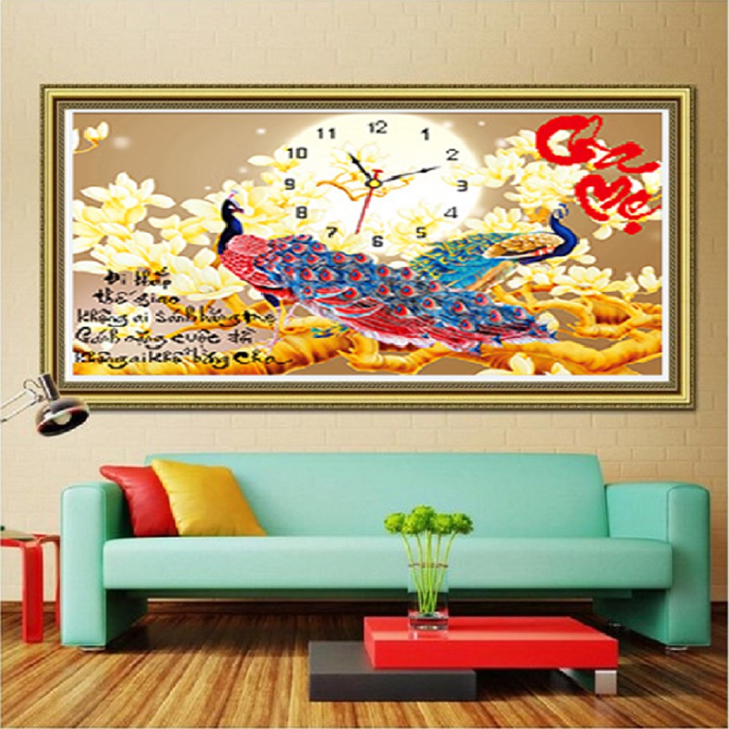 Tranh đính đá Đồng hồ Cha Mẹ - KT 80x55cm (Tranh Chưa Đính)