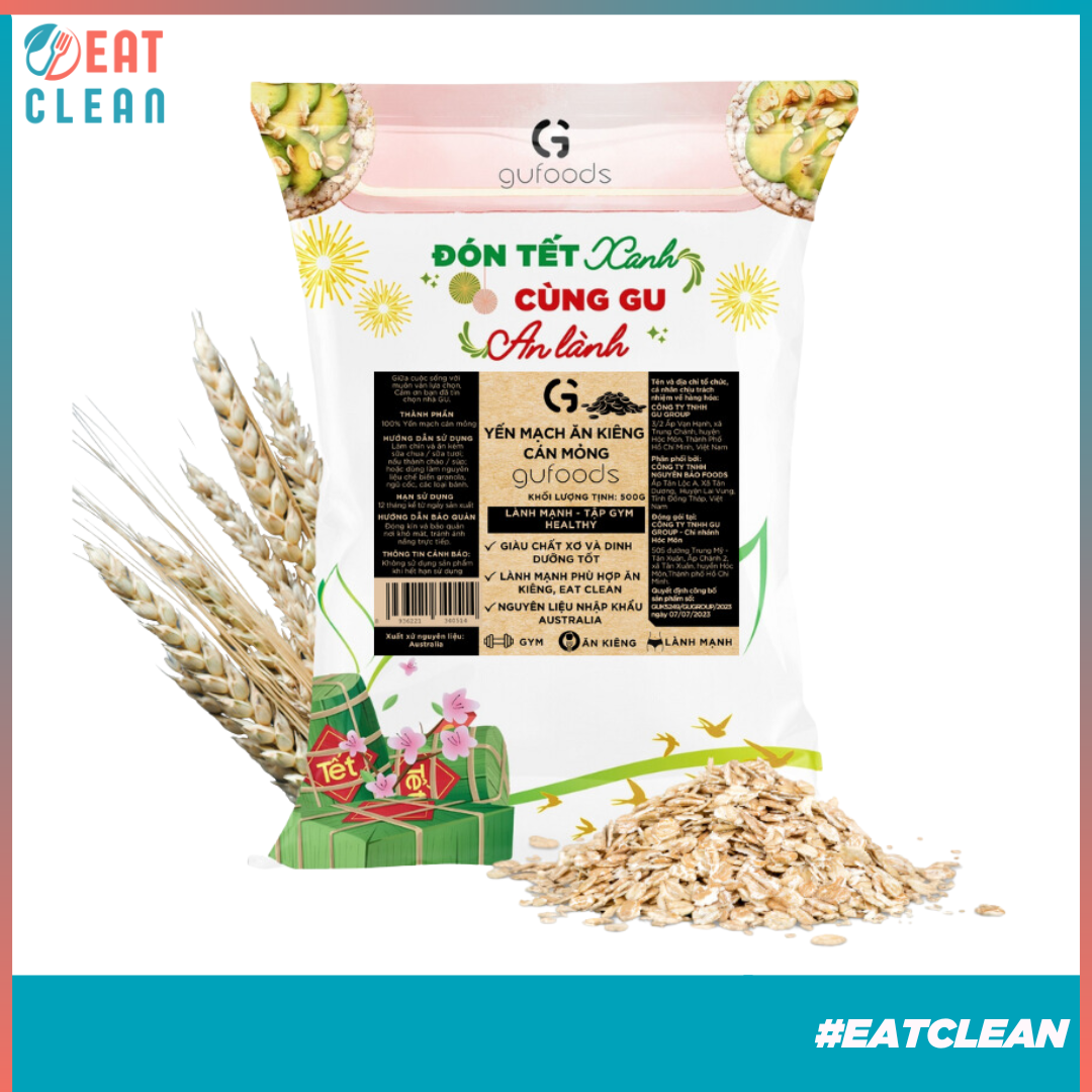 Yến mạch tươi cán mỏng GUfoods - Ăn kiêng, Giàu chất xơ, Hỗ trợ giảm cân, Tập gym, Eat clean