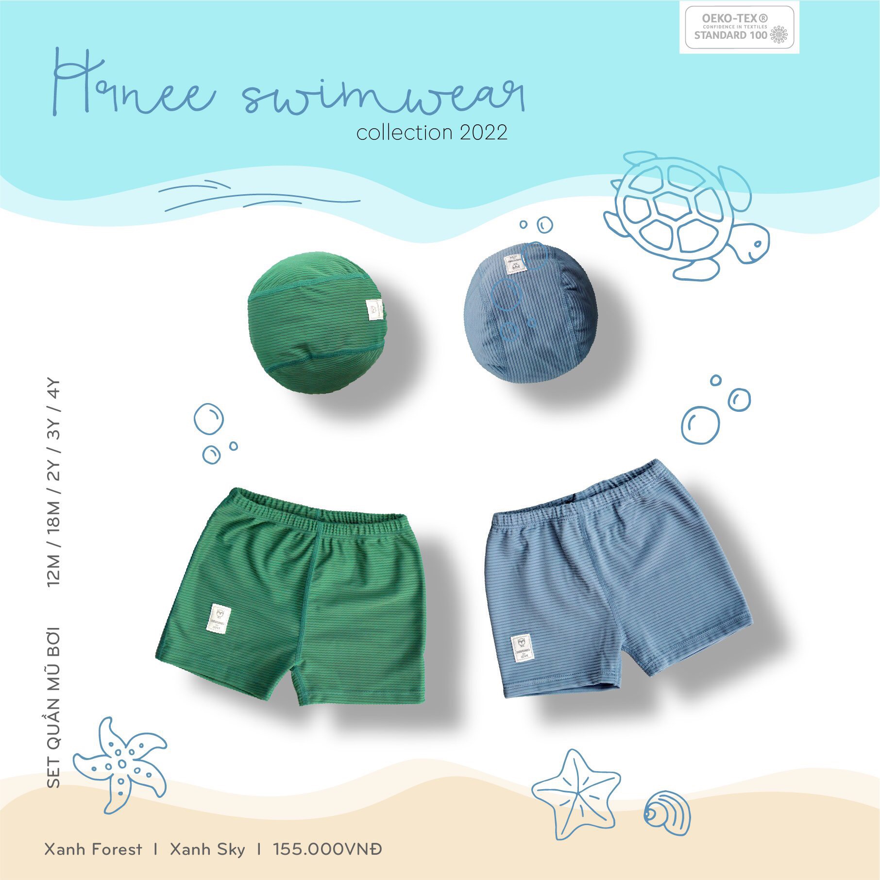 [HRNEE] Set quần bơi mũ bơi cho bé trai