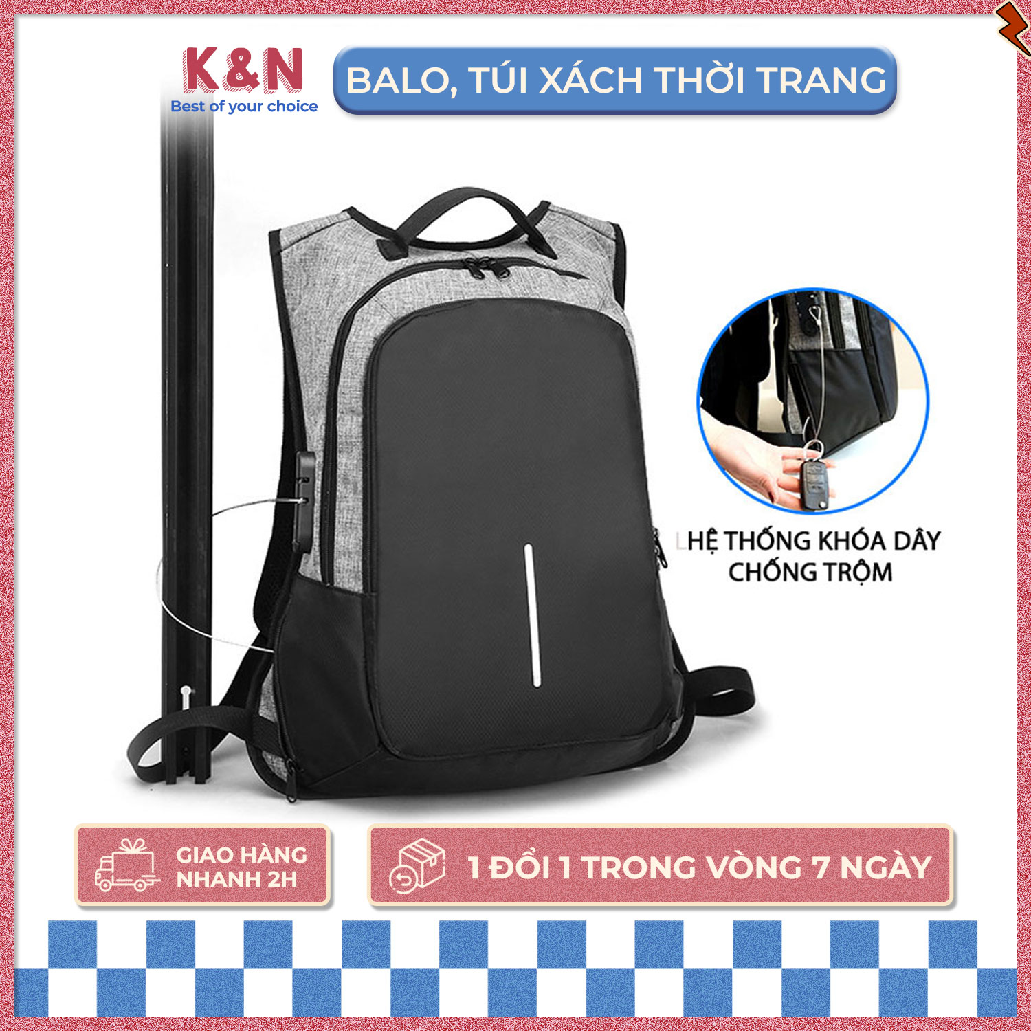 Balo laptop, balo cao cấp chống nước, balo chống trộm thời trang có cổng usb, balo unisex thời trang đi học, đi làm - obl226 - k&n store