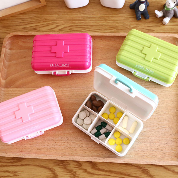 Hộp chia thuốc 6 ngăn mini, chia thuốc uống theo ngày, bỏ hộp thuốc vào túi, mang thuốc phòng khi đi đường xa