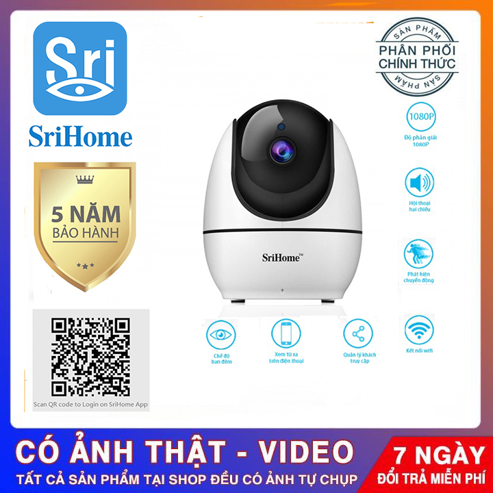 Camera wifi không dây srihome sh026 , xoay 360 độ hình ảnh sắc nét 2.0mpx 1920x1080p ghi âm ghi hình , đàm thoại 2 chiều , cảnh báo , xem đêm