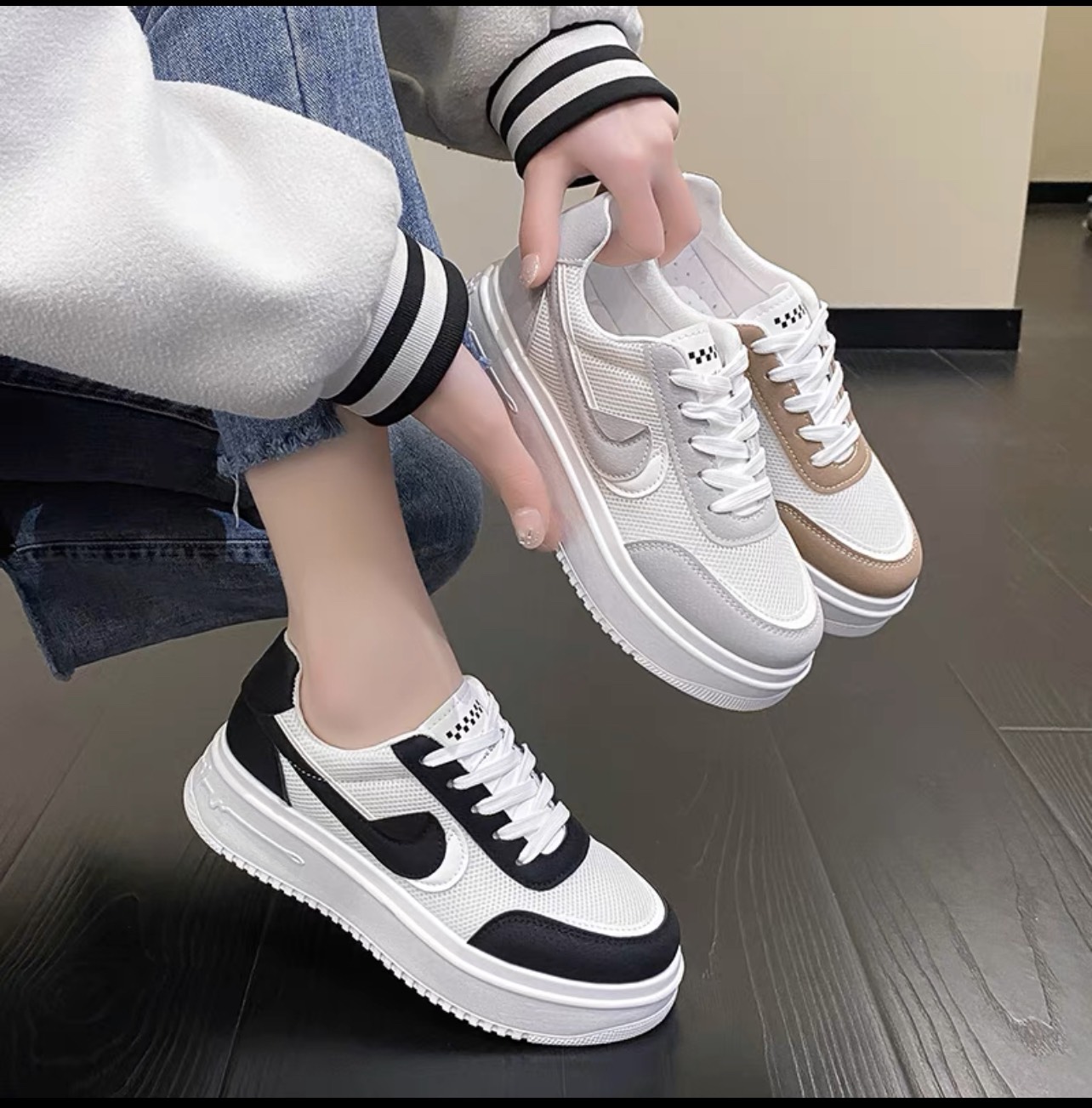 Giày thể thao nữ  HOTTREND 2023 phong cách Hàn Quốc đế cao su đúc 4cm chất liệu da mềm siêu nhẹ