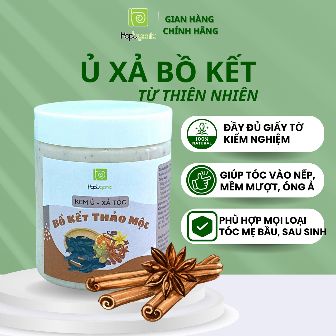 [FREESHIP] Kem Ủ Xả Tóc Bồ Kết Tơ Tằm - Thảo Mộc Cao Cấp [Hapu Organic] Cho mái tóc sạch gàu, bóng mượt, mềm mượt, không ngứa, cho tóc mọc nhanh, bảo vệ phục hồi tóc
