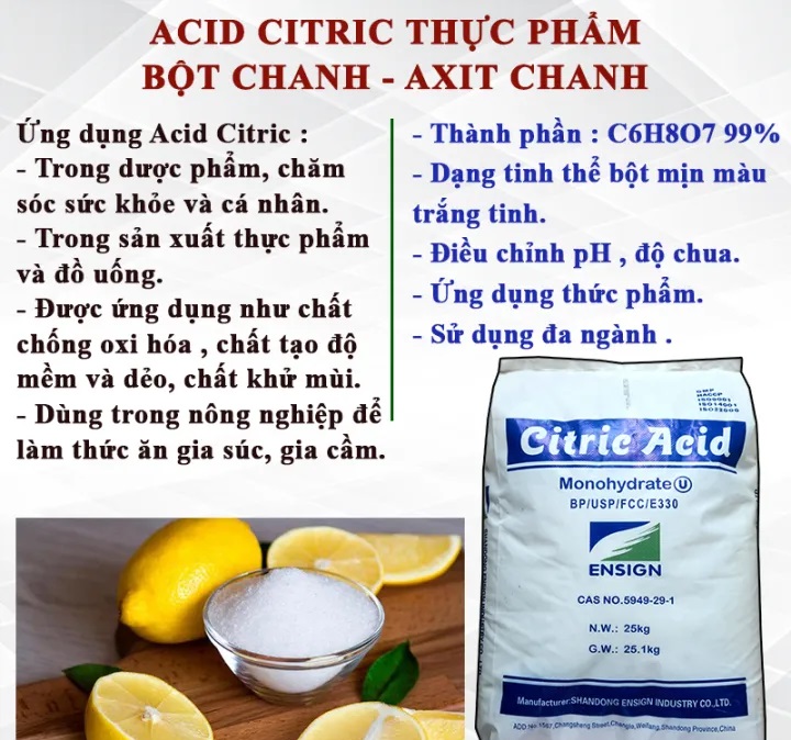 1 kg bột chanh acid citric , chất điều chỉnh ph,