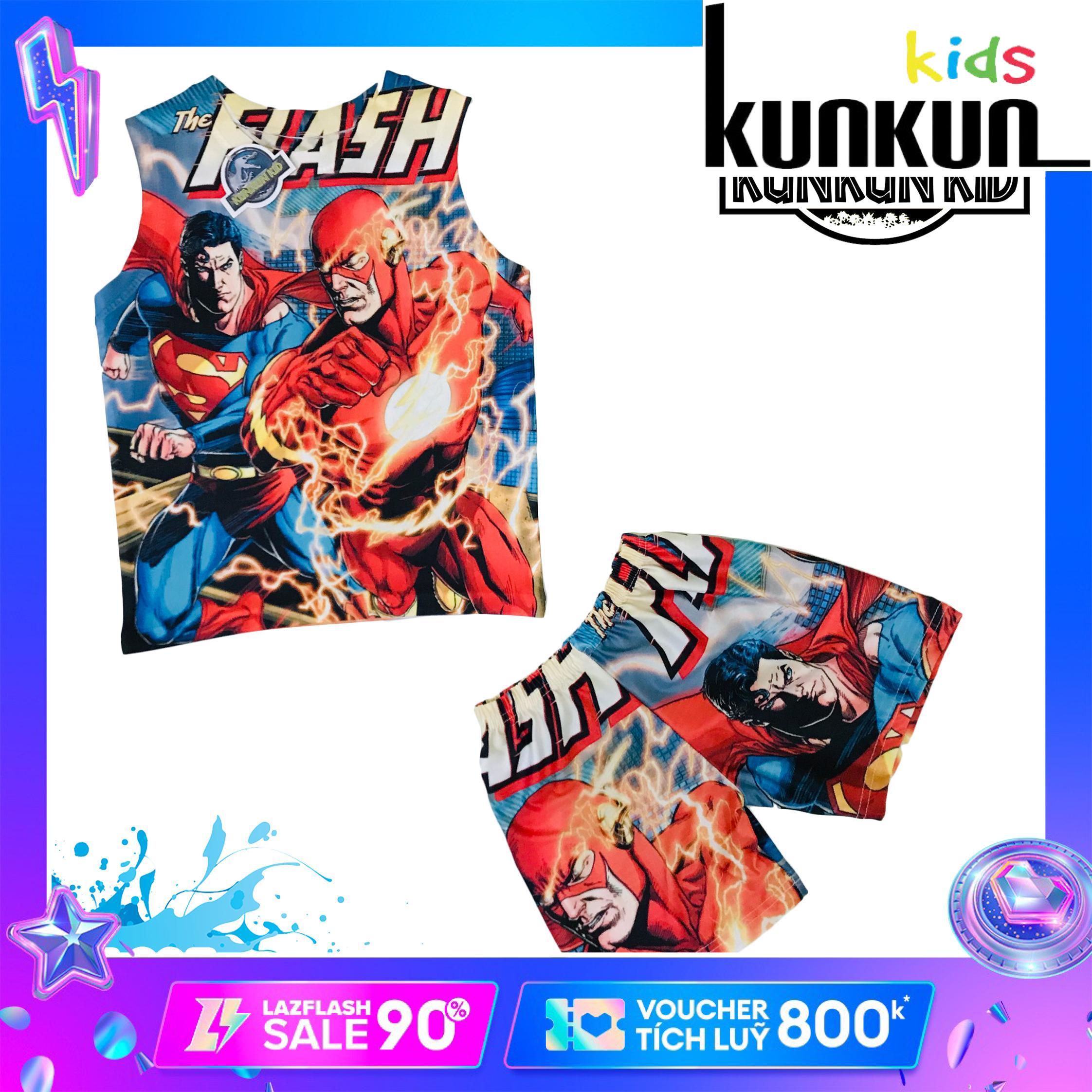 Đồ bộ bé trai thun ba lổ Bé trai In 3D Hình The Flash vs Superman Kunkun BL205