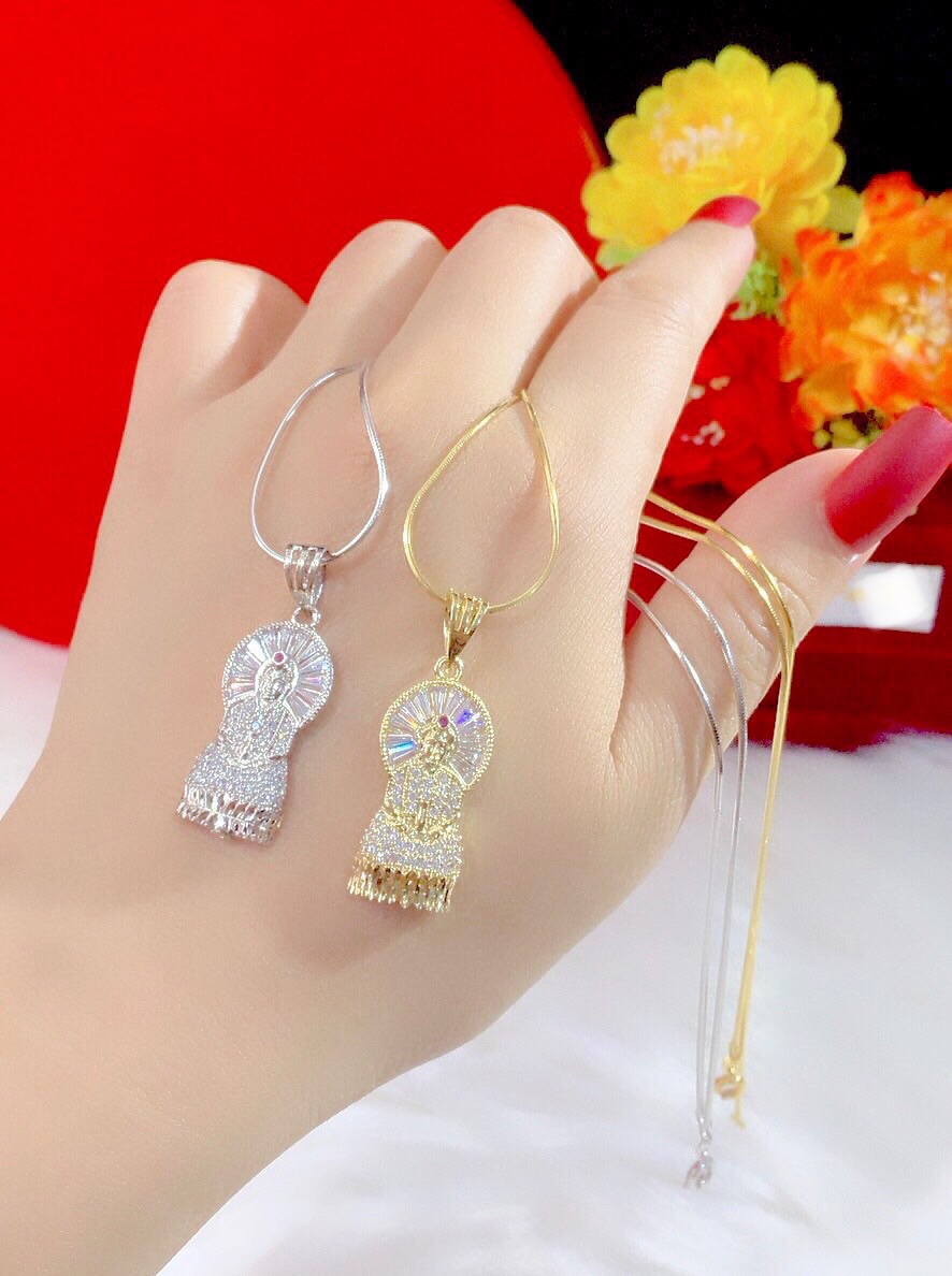Dây chuyền mì mặt quan âm mạ vàng 18k mạ bạch kim cao cấp