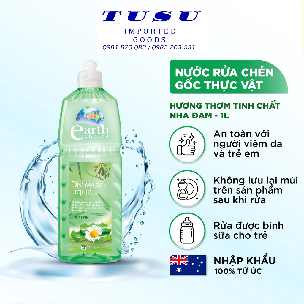 Nước rửa chén earth choice rửa được bình sữa cho trẻ, an toàn không khô da tay, chiết xuất nha đam dung tích 1l - earth choice premium dishwashing liquid from aloe fresh.
