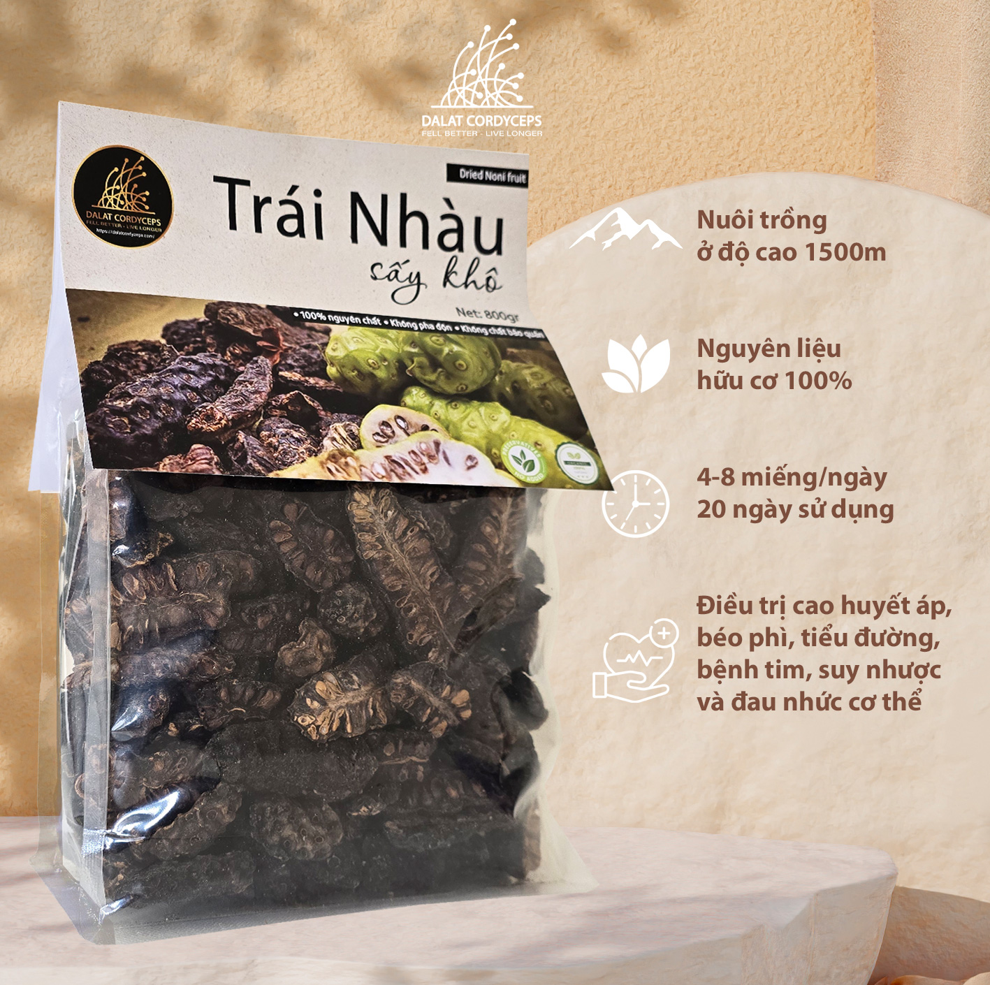 Trái nhàu sấy khô - Dalat Cordyceps