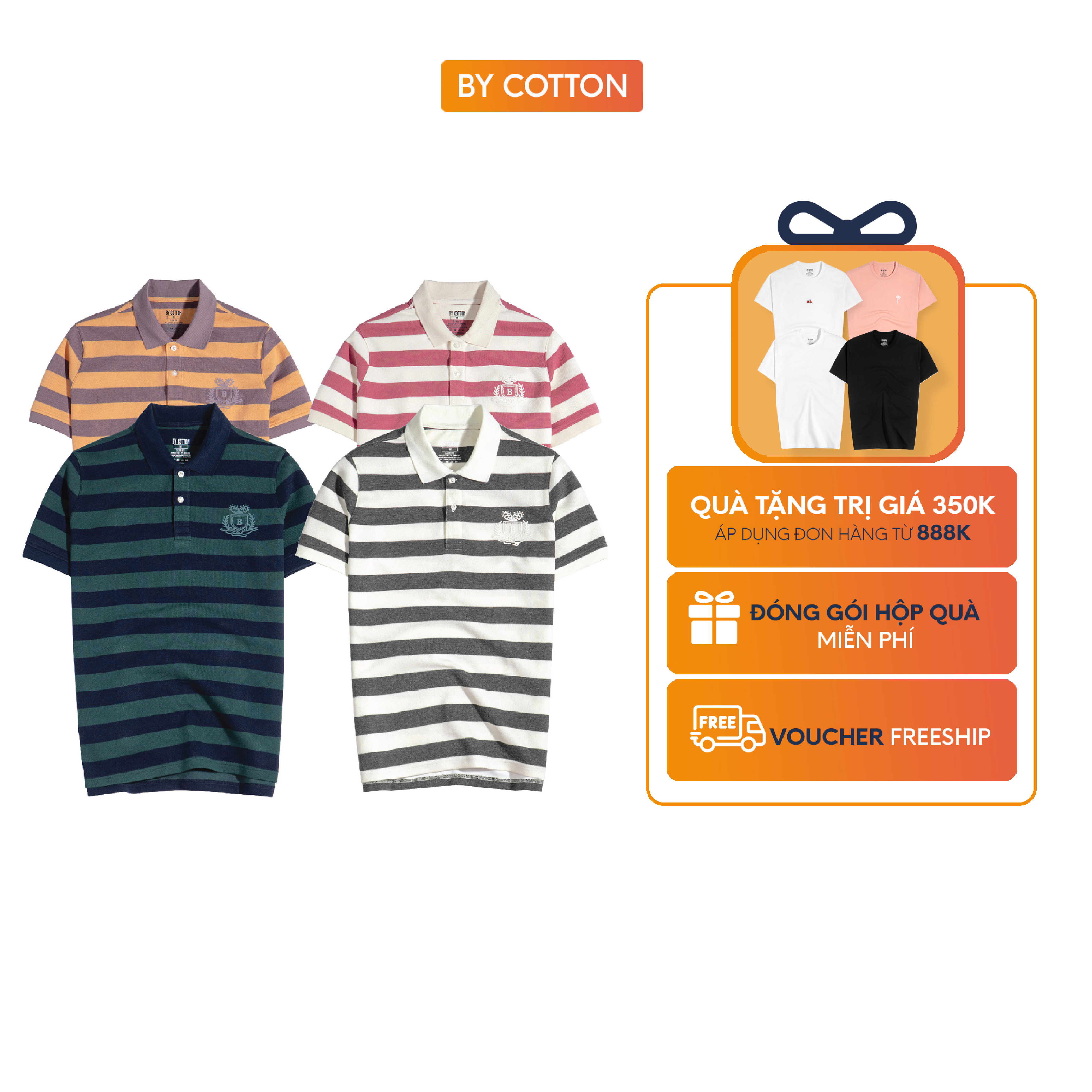 Áo thun nam cao cấp polo sọc ngang in logo summer collection by cotton