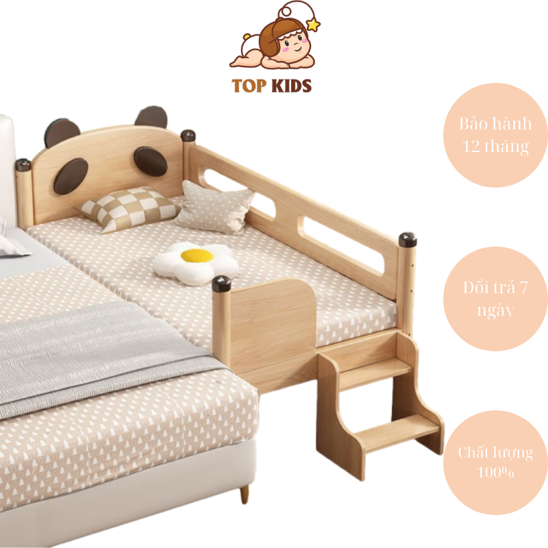 Giường ngủ trẻ em gỗ thông tự nhiên, giường ngủ cho bé ghép giường bố mẹ đa dạng kích thước.