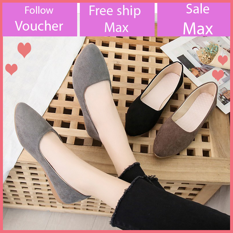 Giày búp bê nữ da lộn nữ phong cách công sở kiểu dáng cơ bản Vietshoes68 V211