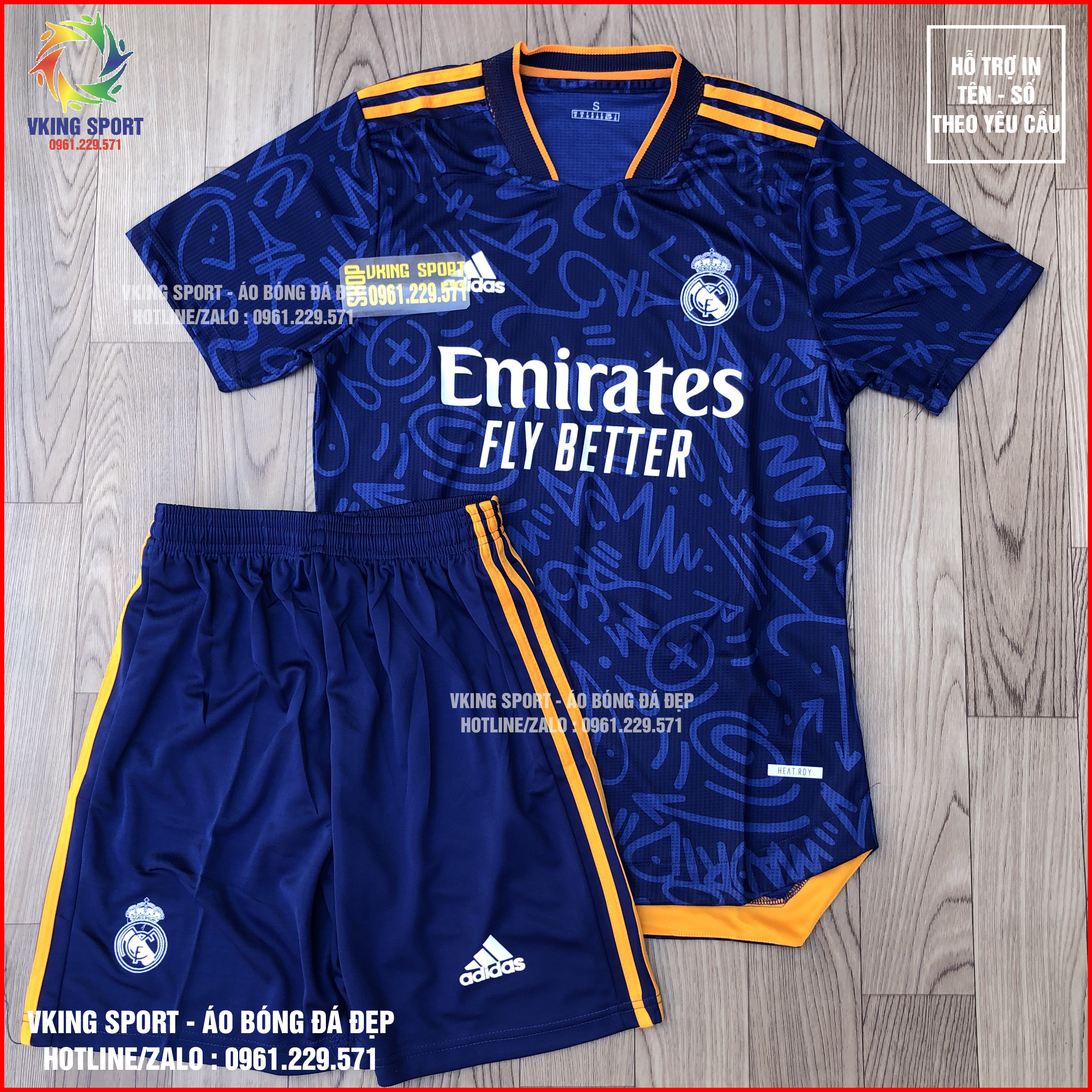 Áo real madrid sân khách 2021 | bộ áo đấu real madrid sân khách mùa giải 2021/2022 màu xanh vải thái phom từ 50-90kg